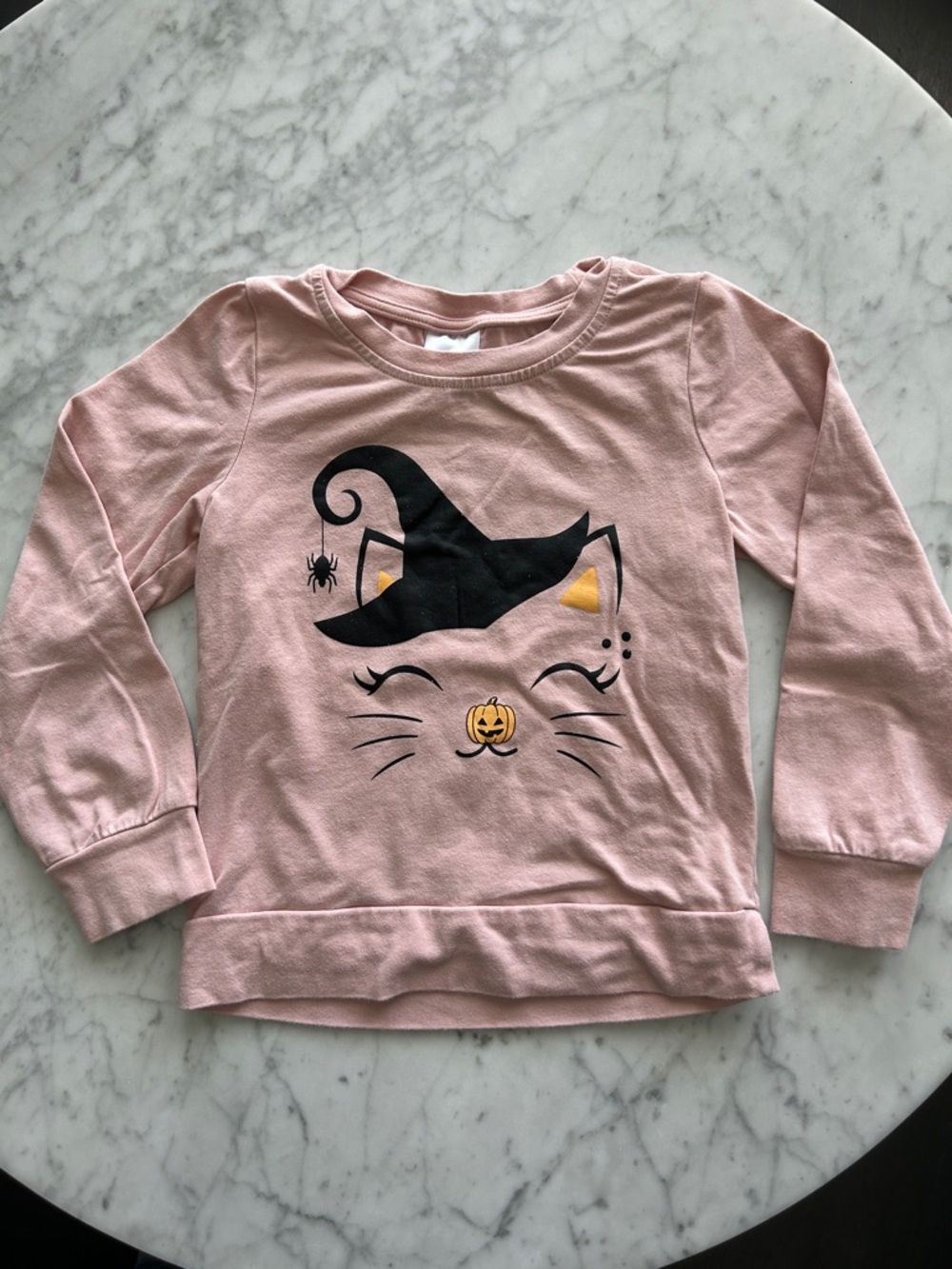 Girls Pink Halloween Cat Sweatshirt with Witch Hat Graphic size 5
